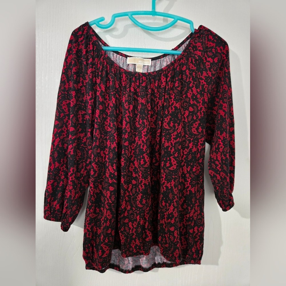 Large Michael Kors Black and Red Floral, Lacy Looking Blouse